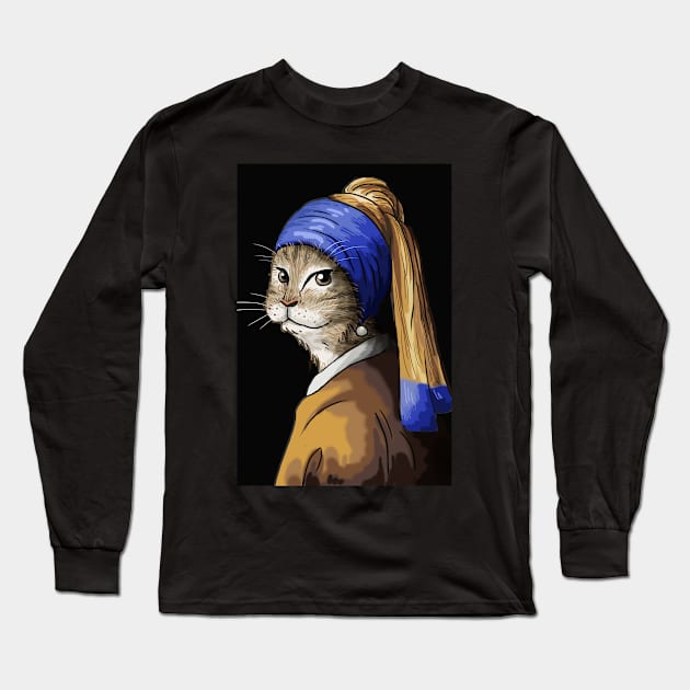 Cat with the Pearl Earring Long Sleeve T-Shirt by DanaBeyer